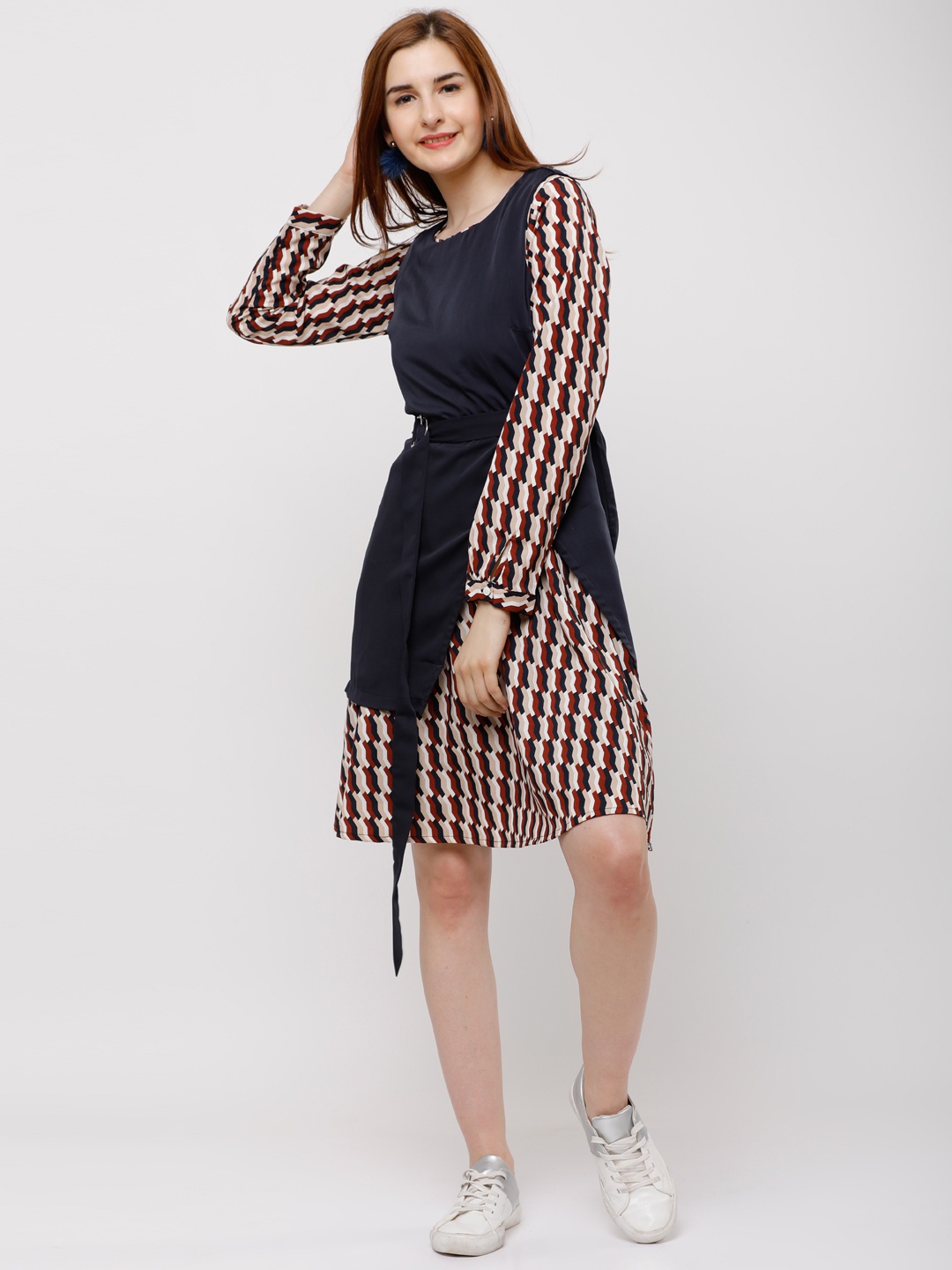 

Tokyo Talkies Women Navy Blue Printed A-Line Dress