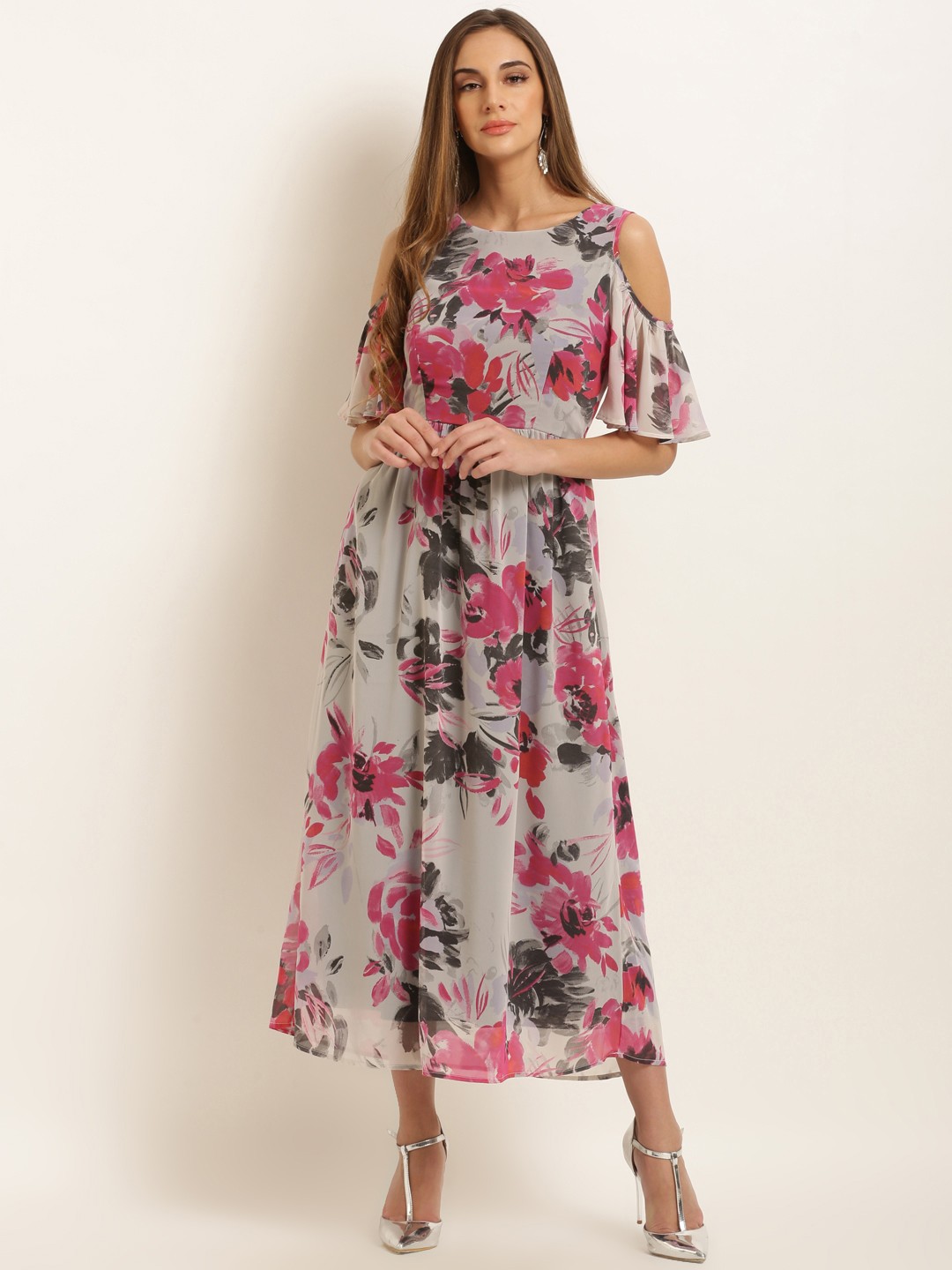 

RARE Women Grey Printed Fit and Flare Dress