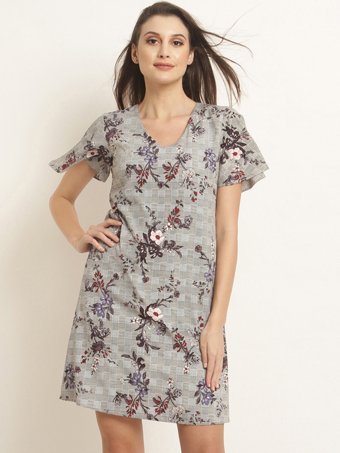

RARE Women Grey Printed A-Line Dress