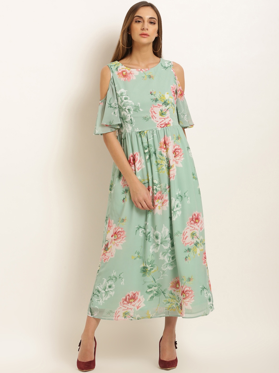 

RARE Women Green Printed Fit and Flare Dress