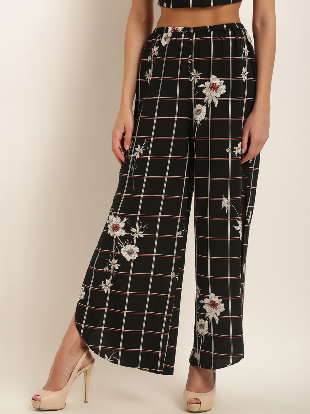 

RARE Women Black & White Flared Checked Parallel Trousers