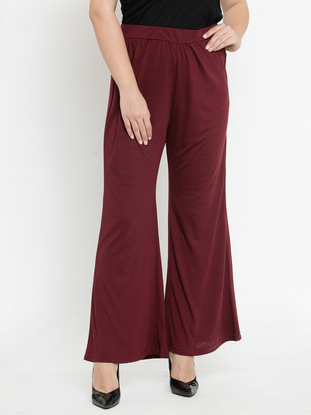 

plusS Women Maroon Solid Wide Leg Palazzos