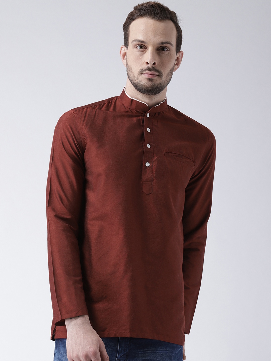 

KISAH Men Brown Solid Straight Short Kurta