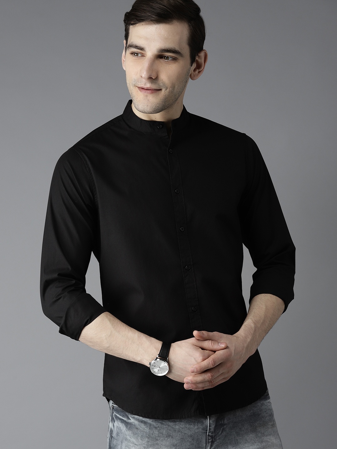 

Dennis Lingo Men Black Slim Fit Solid Casual Shirt