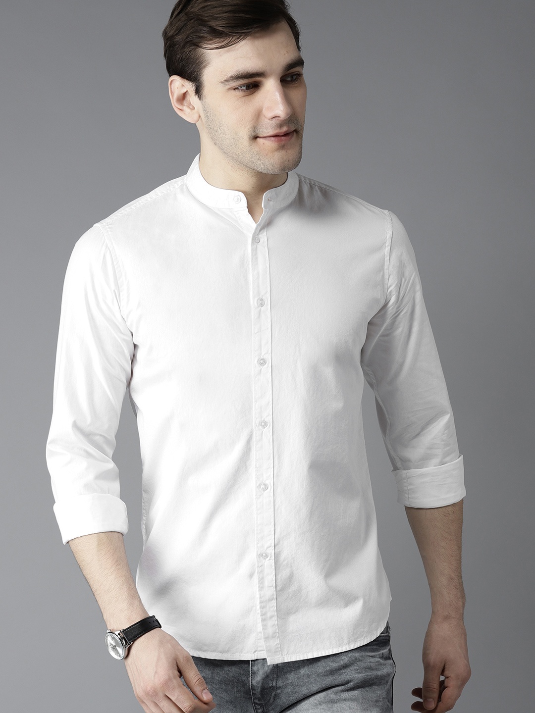 

Dennis Lingo Men White Slim Fit Solid Casual Shirt