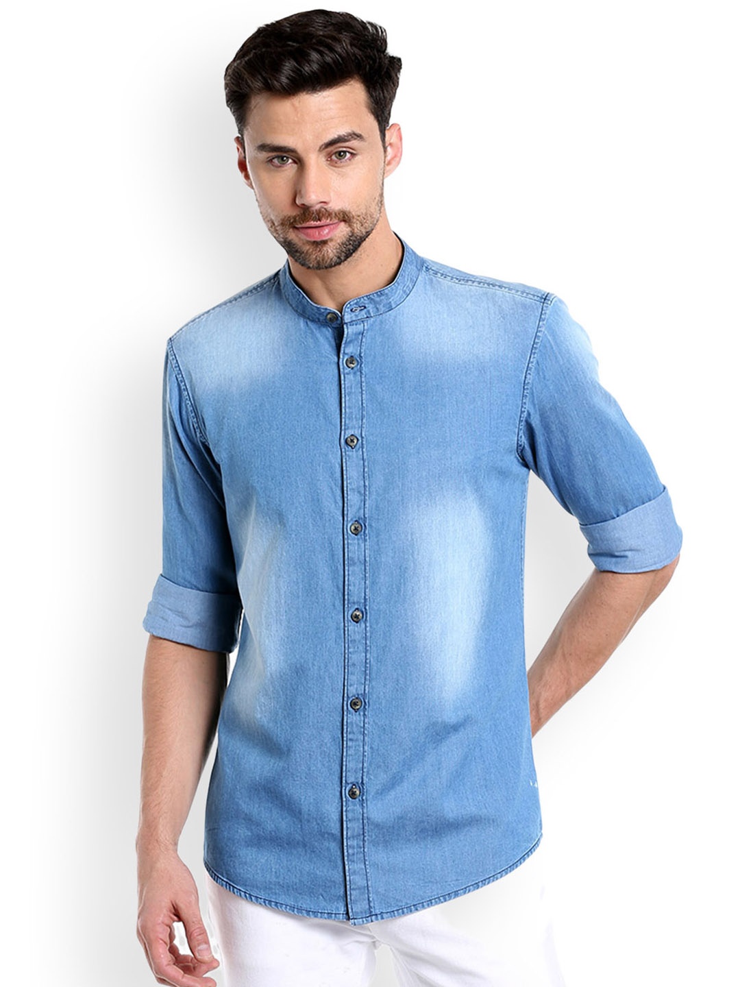 

Dennis Lingo Men Blue Slim Fit Faded Denim Casual Shirt