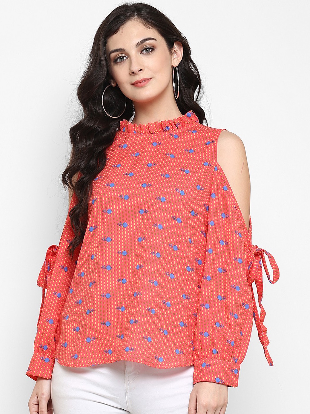 

Pannkh Women Coral Printed Boxy Top