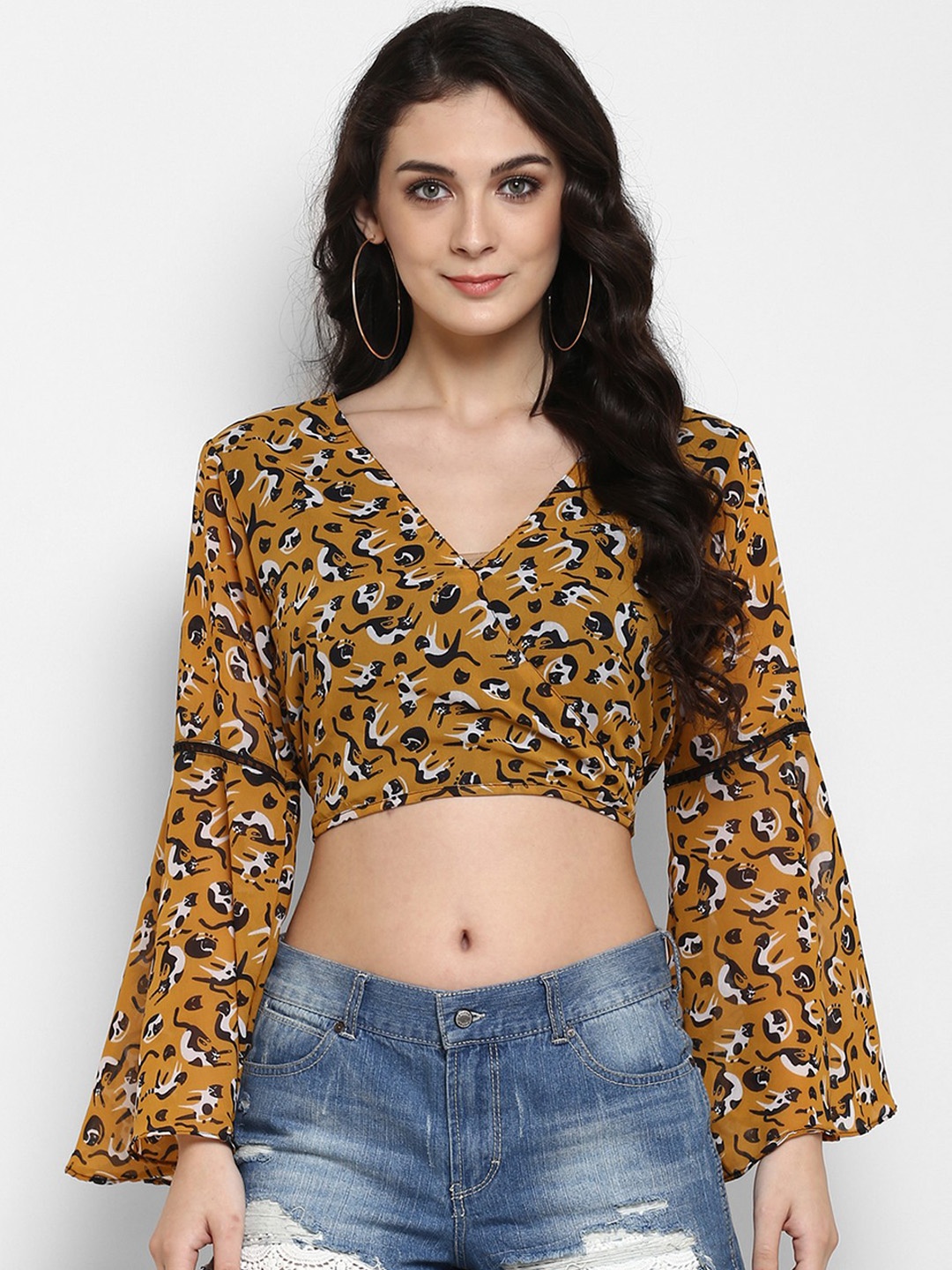 

Pannkh Women Mustard Printed Blouson Top
