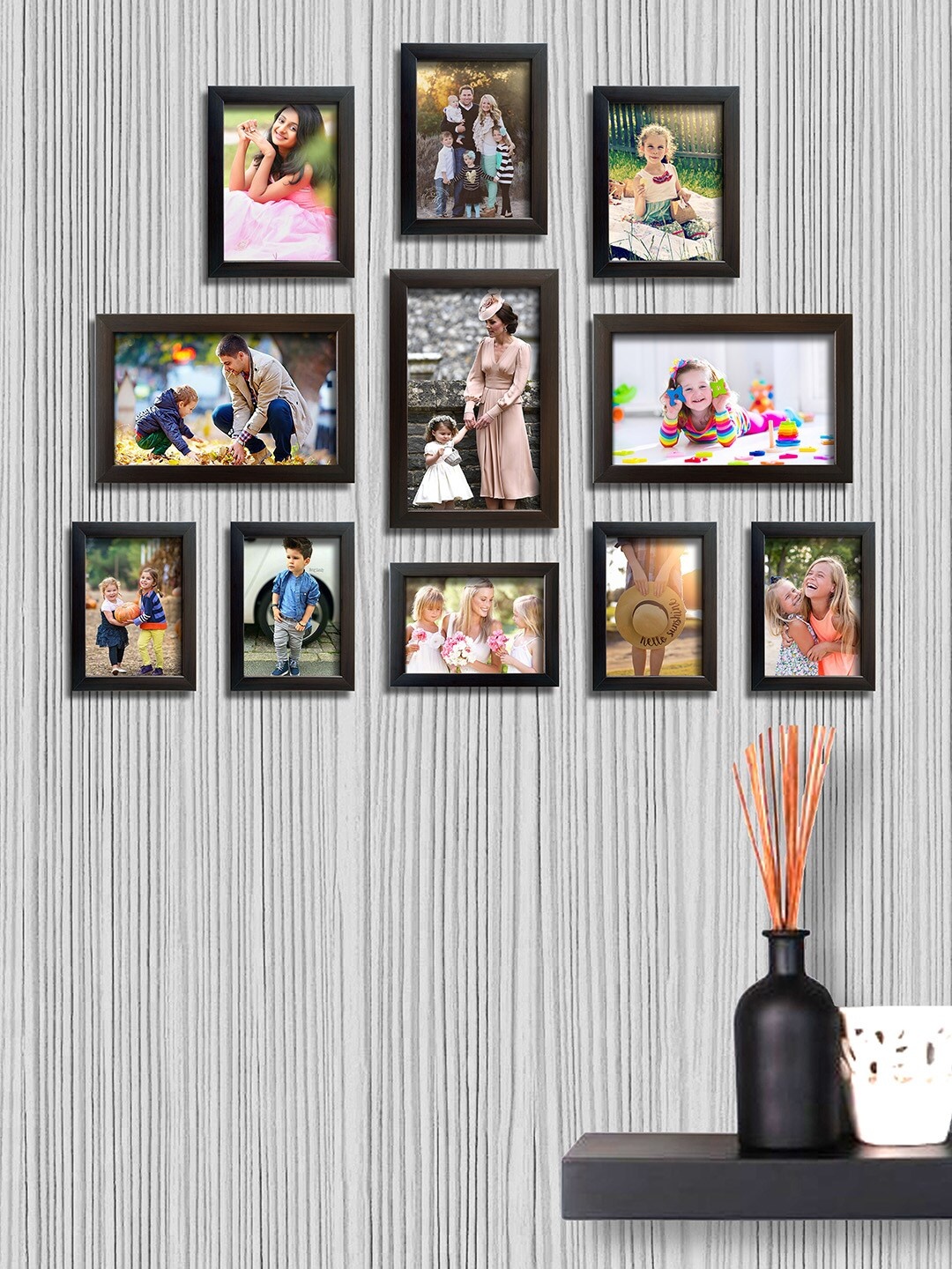 

RANDOM Set of 11 Black & Brown Photo Frames