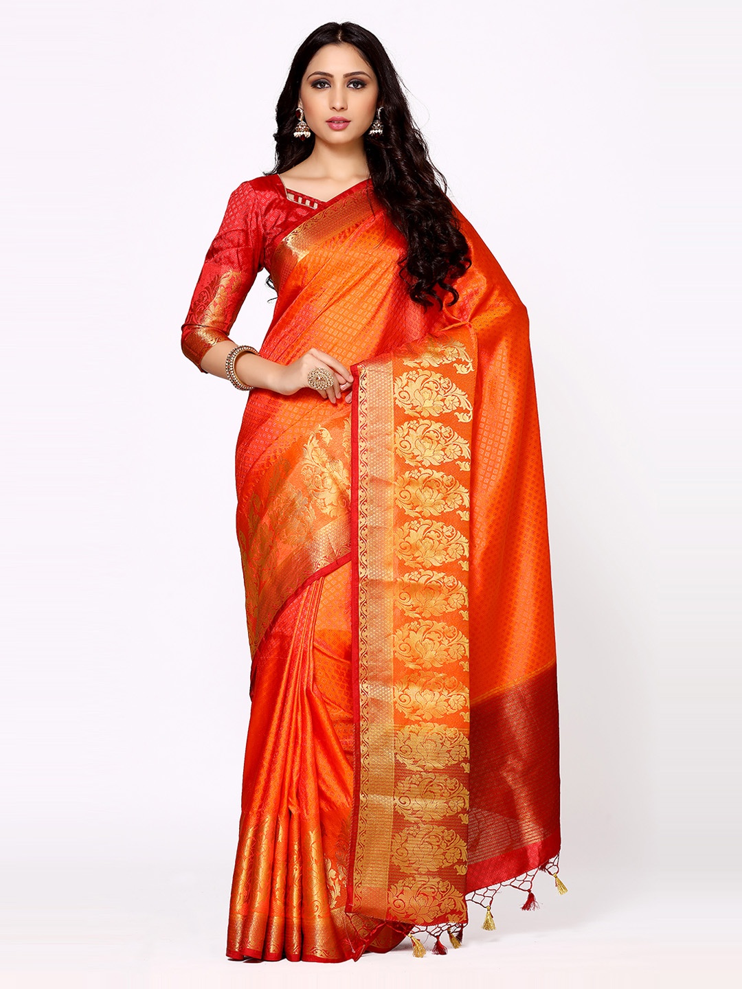 

MIMOSA Orange Art Silk Woven Design Kanjeevaram Saree