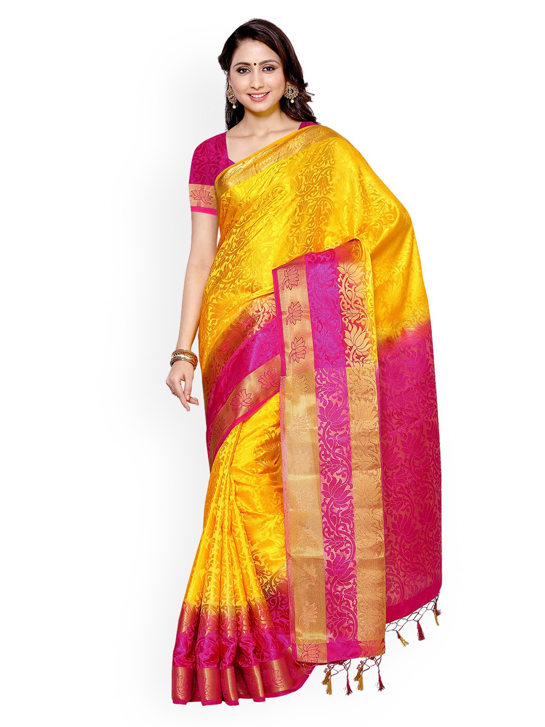 

MIMOSA Yellow Art Silk Woven Design Kanjeevaram Saree
