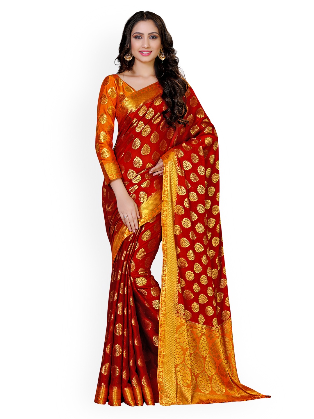 

MIMOSA Red Poly Crepe Woven Design Pochampally Saree
