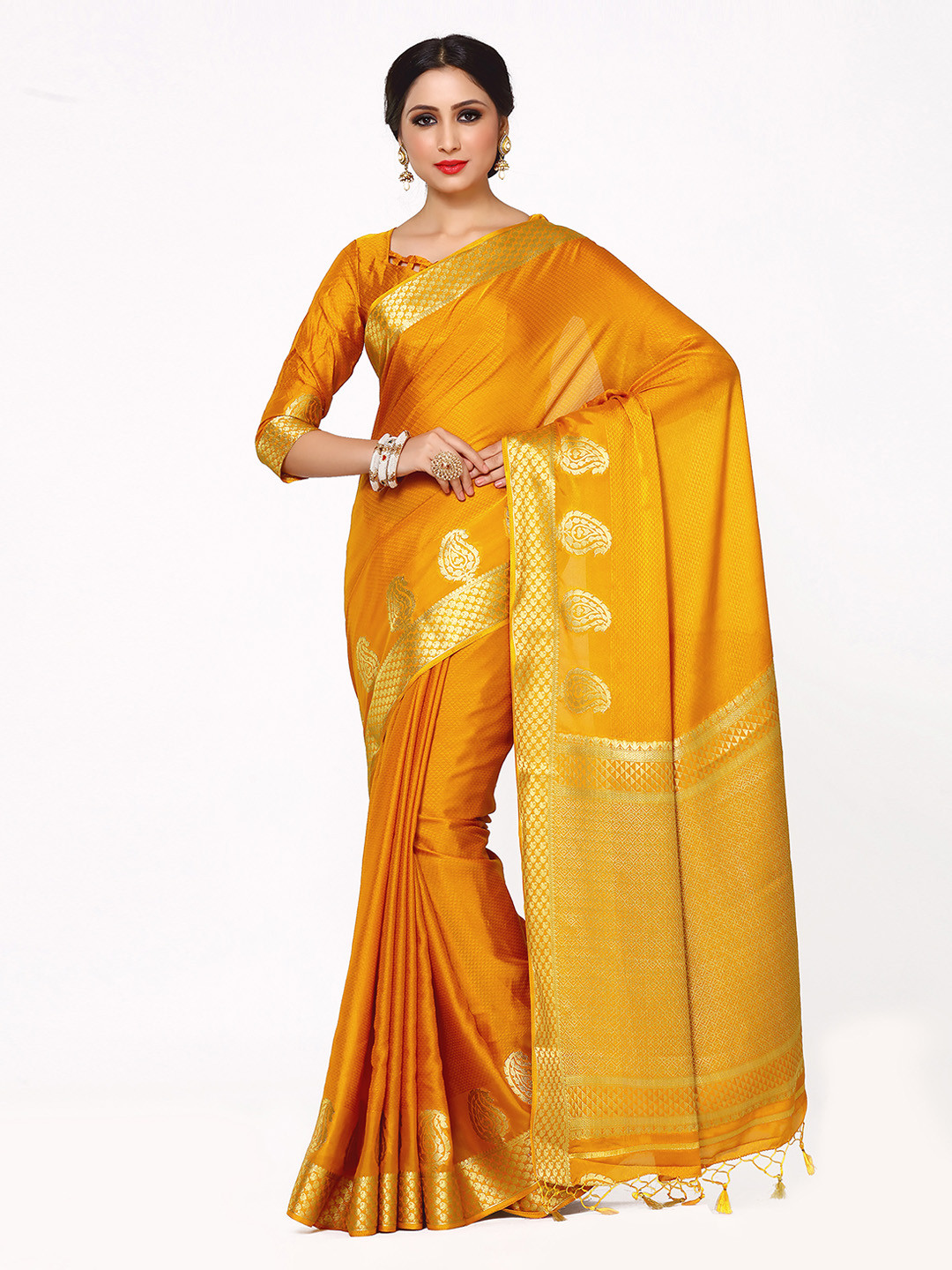 

MIMOSA Mustard Poly Crepe Woven Design Pochampally Saree