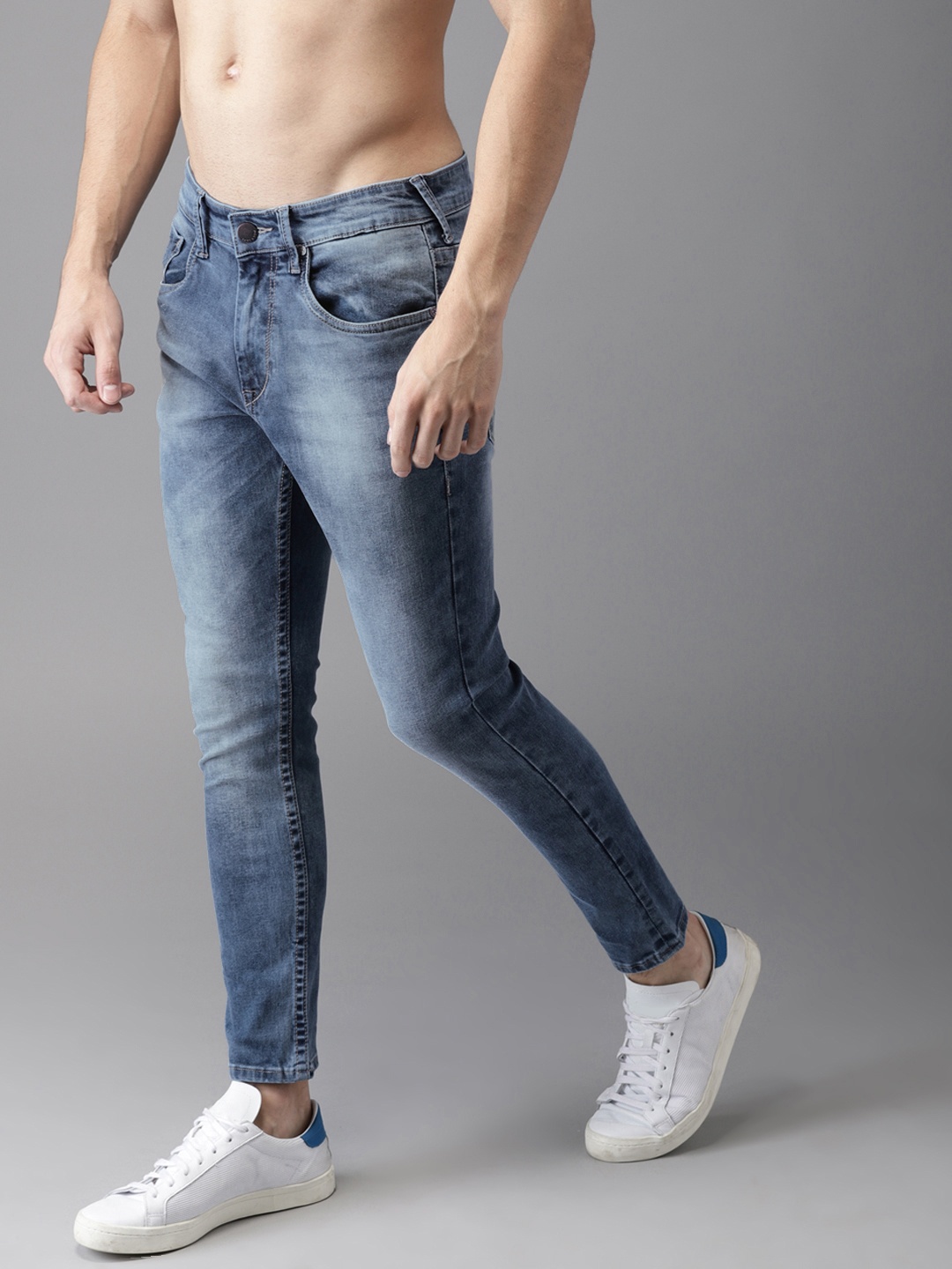 

HERE&NOW Men Blue Skinny Fit Mid-Rise Clean Look Stretchable Cropped Jeans