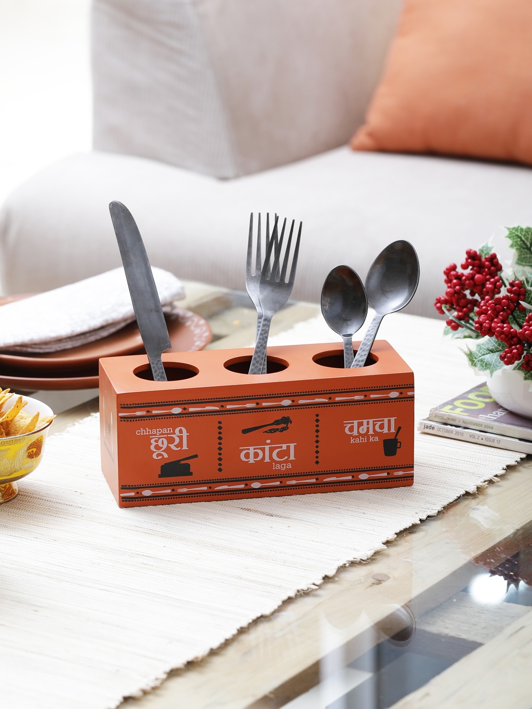 

EK DO DHAI Orange Printed Wood Set