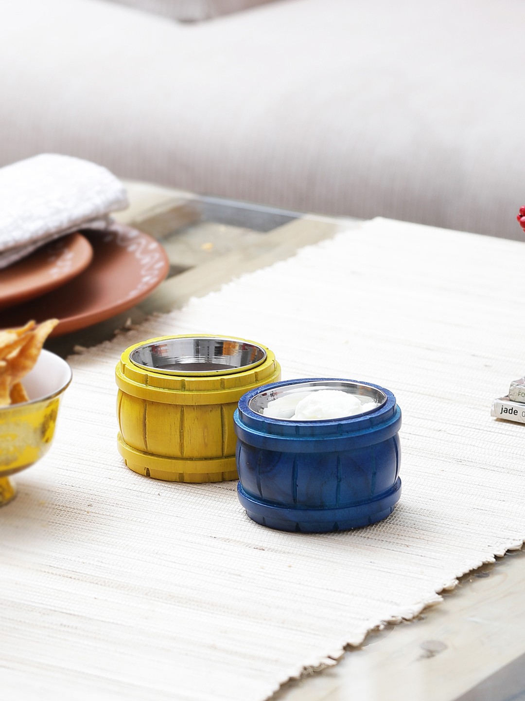 

EK DO DHAI Set of 2 Barrel Shaped Bowls, Yellow