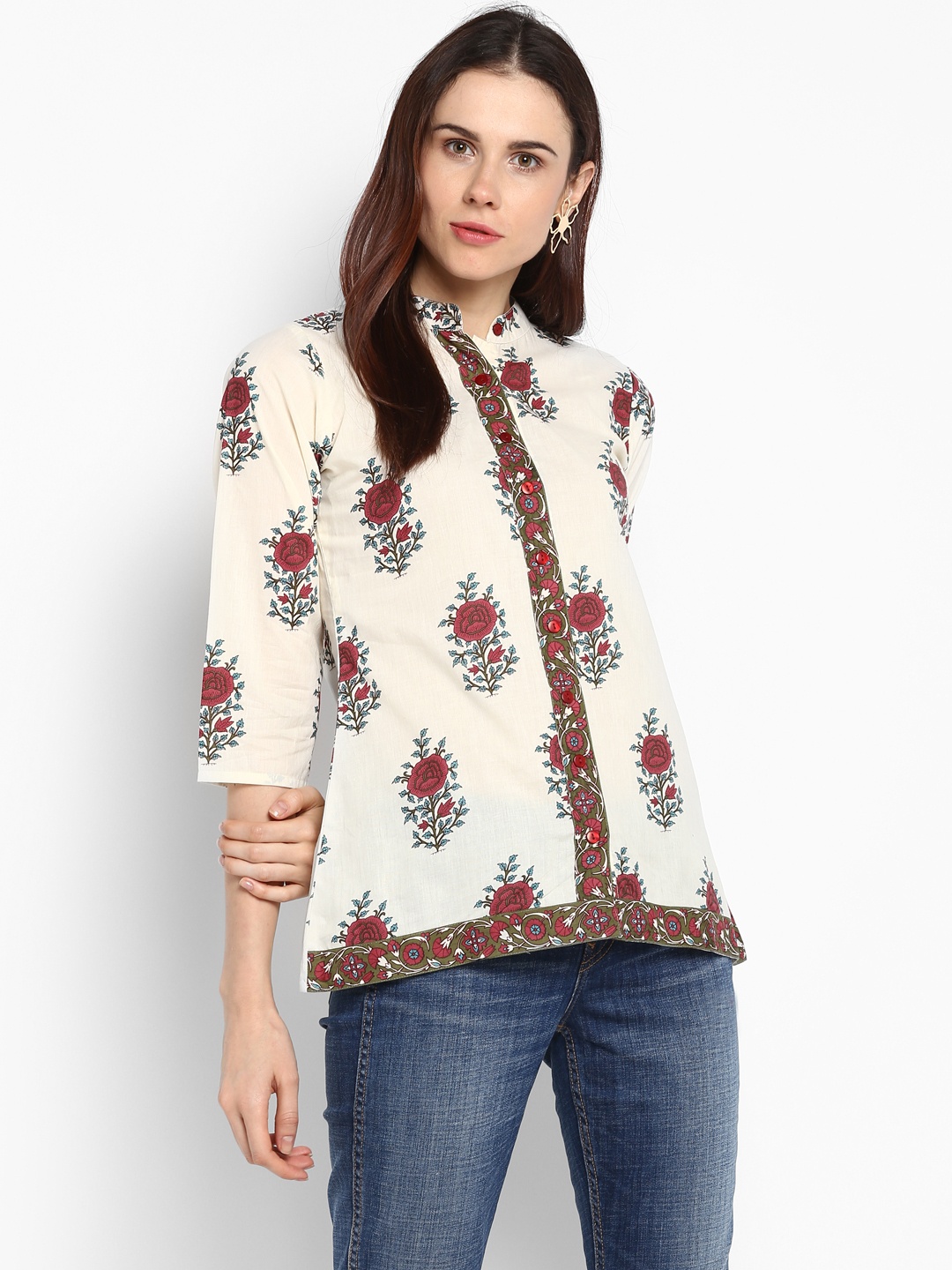 

Bhama Couture Off-White Printed Pure Cotton Top