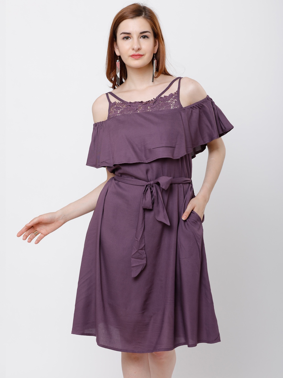

Tokyo Talkies Women Purple Solid Fit and Flare Dress
