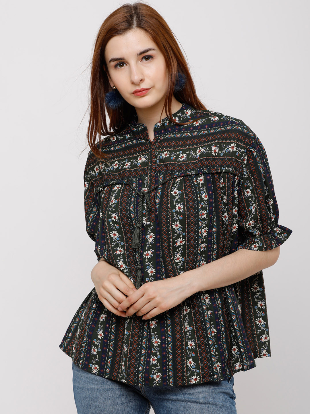 

Tokyo Talkies Women Olive Green Printed Top