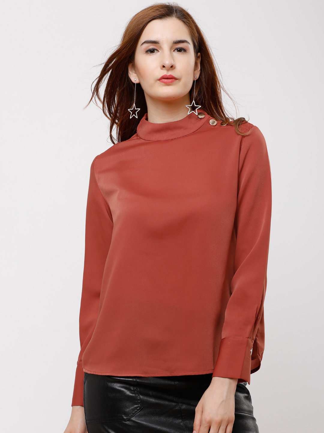 

Tokyo Talkies Women Rust Red Solid Top