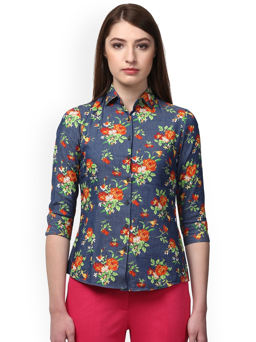 

Park Avenue Women Blue & Multicoloured Regular Fit Printed Casual Shirt