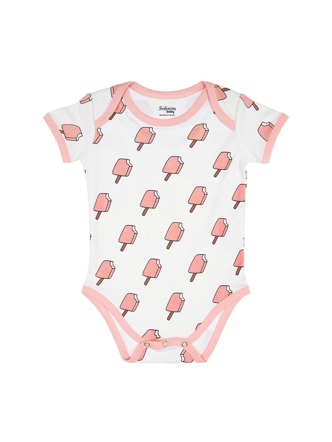 

Softsens Kids Organic Cotton Pink & White Printed Sustainable Bodysuit