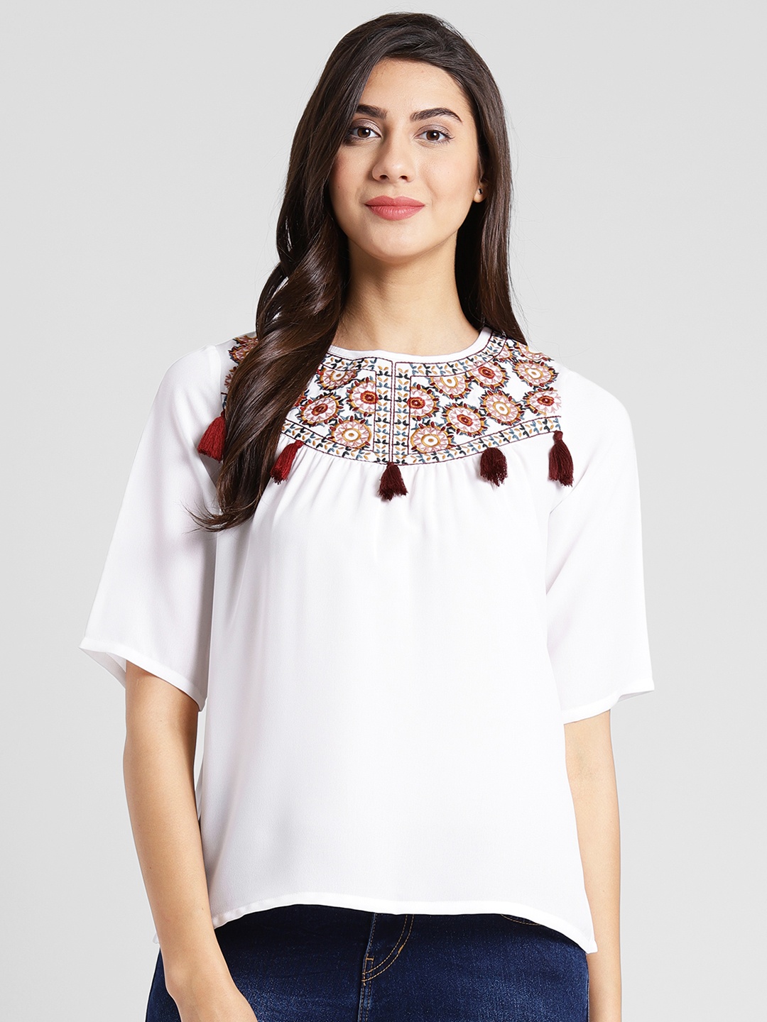 

plusS Women White Embellished Top