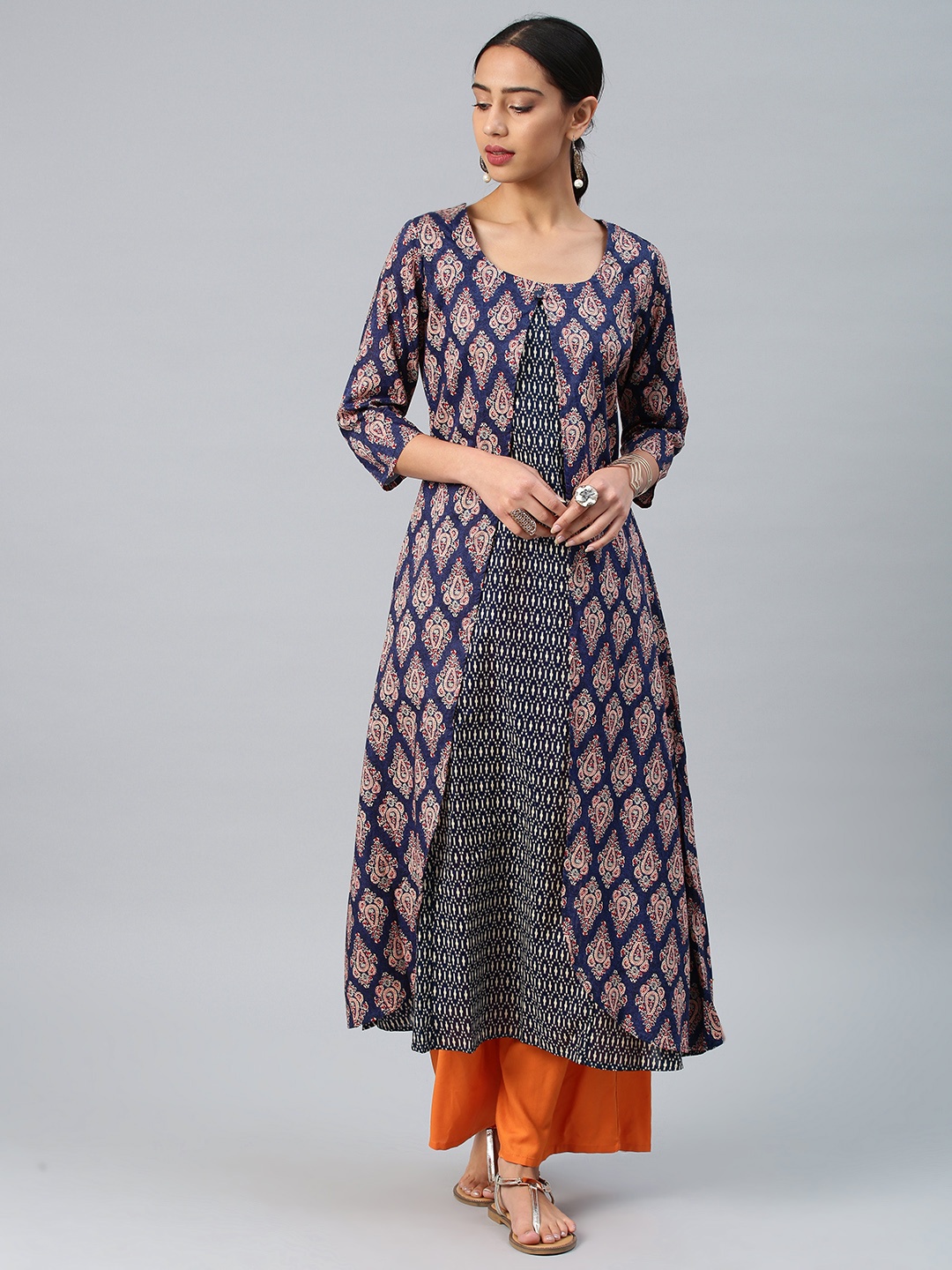 

Vishudh Women Navy Blue Printed A-Line Kurta