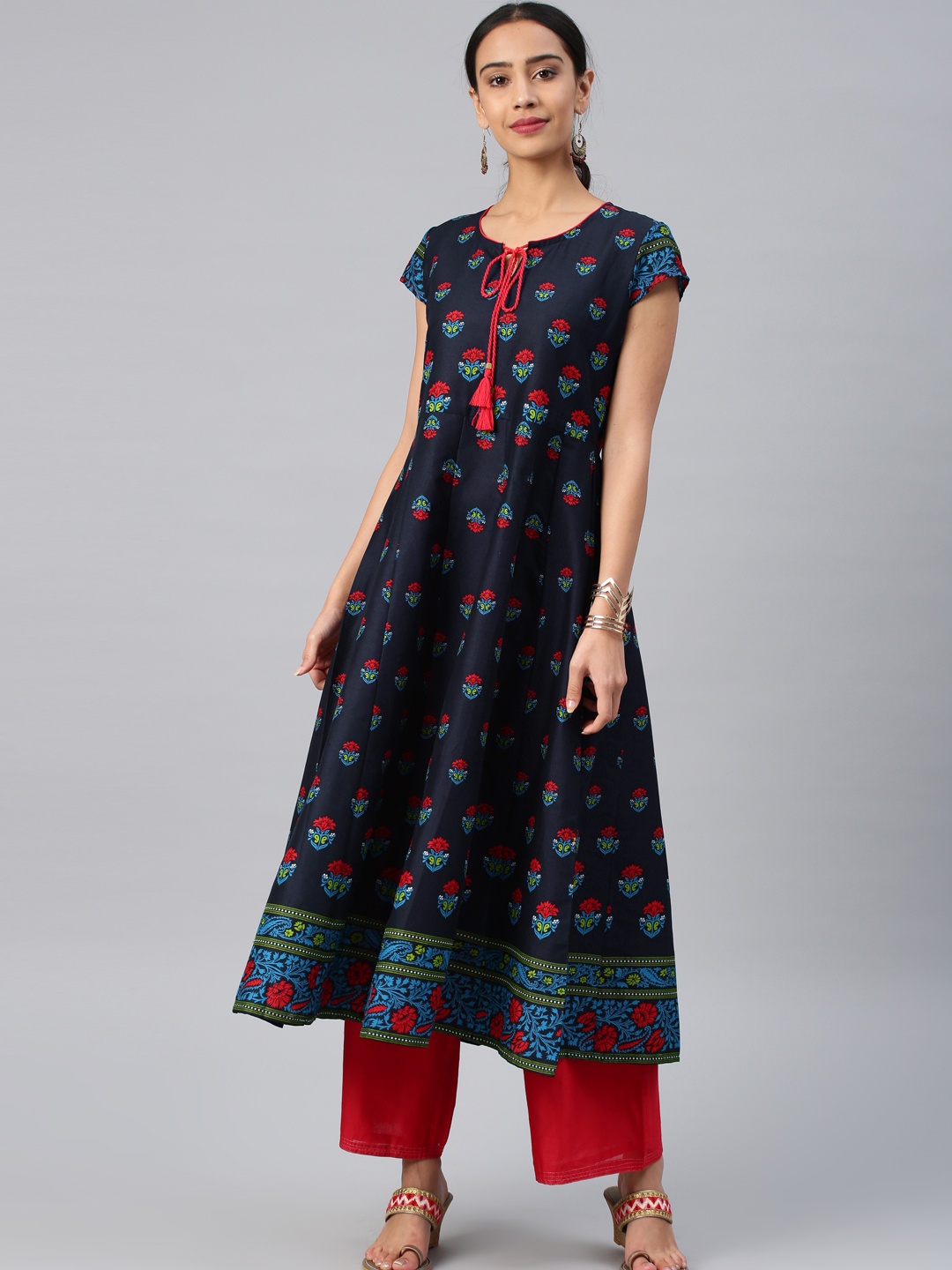 

Vishudh Women Navy Blue & Red Printed A-Line Kurta