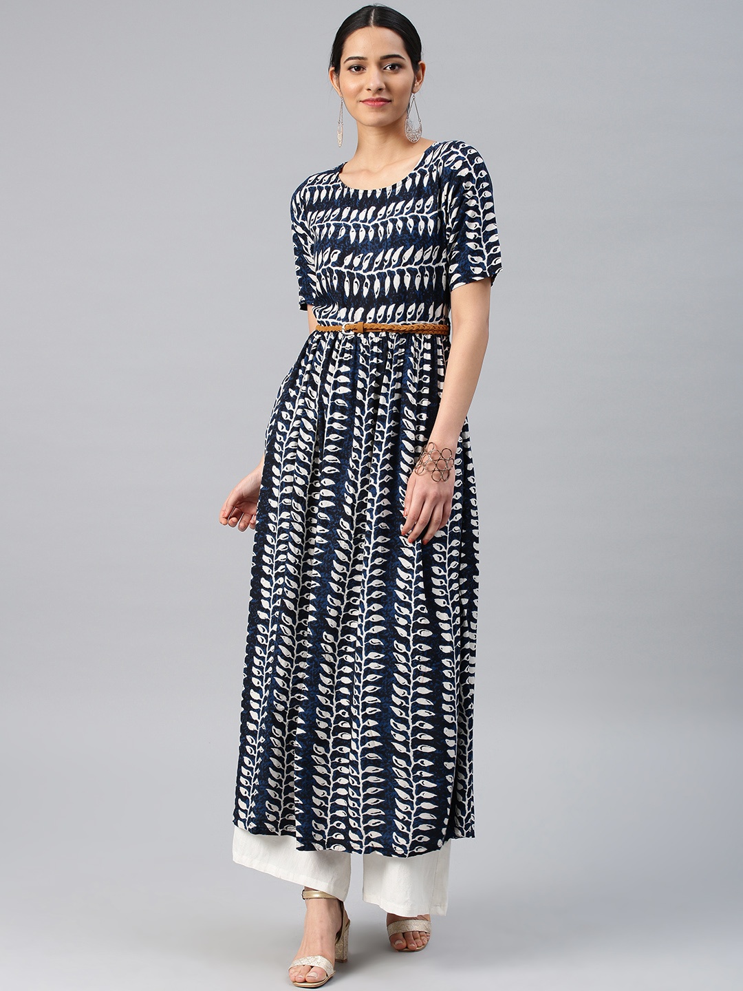 

Vishudh Women Navy Blue Printed Maxi Dress