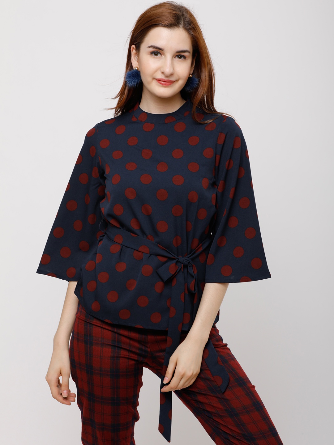 

Tokyo Talkies Women Navy Blue Printed Cinched Waist Top