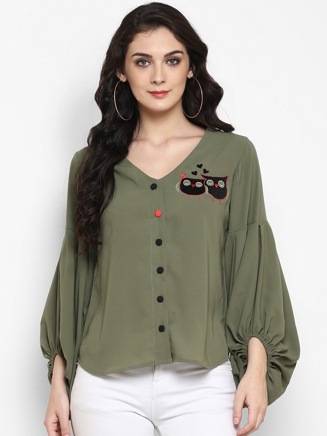 

Zima Leto Women Olive Green Solid Shirt Style Top