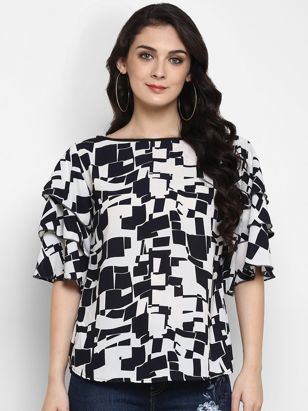 

Zima Leto Women White & Black Printed Top