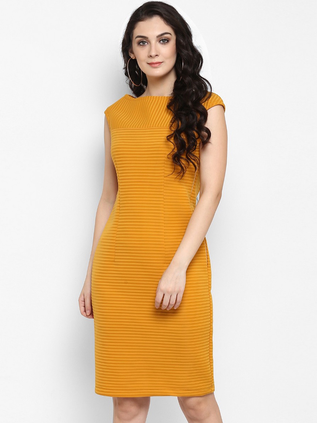 

Zima Leto Mustard Self Design Sheath Dress