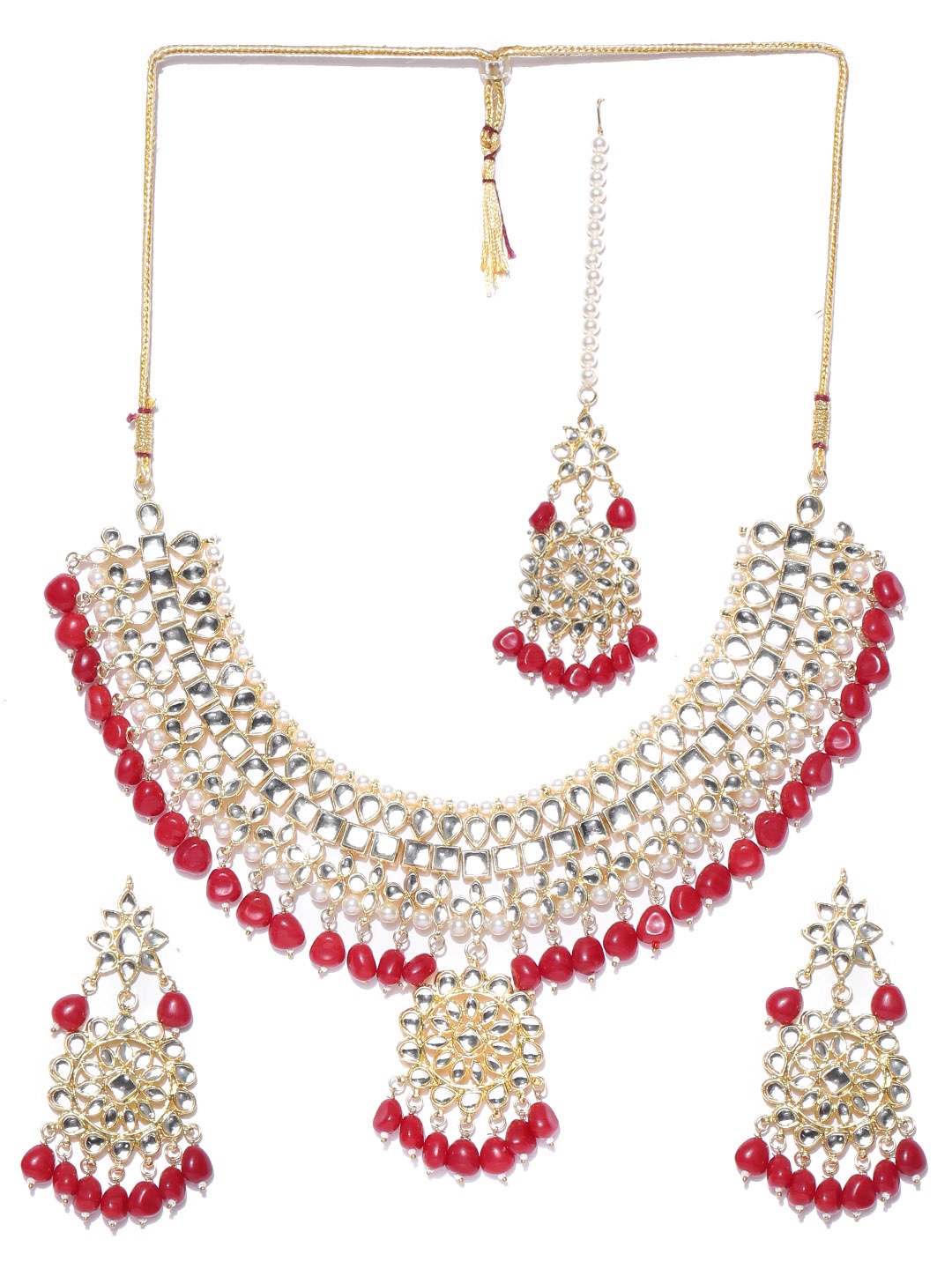 

Melani Borsa Red 18 K Gold-Plated Kundan-Studded Handcrafted Jewellery Set