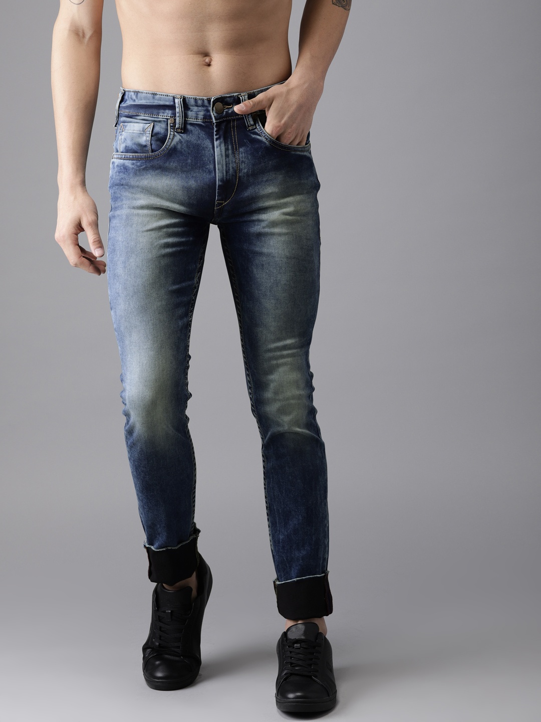 

HERE&NOW Men Blue Skinny Fit Mid-Rise Clean Look Stretchable Jeans