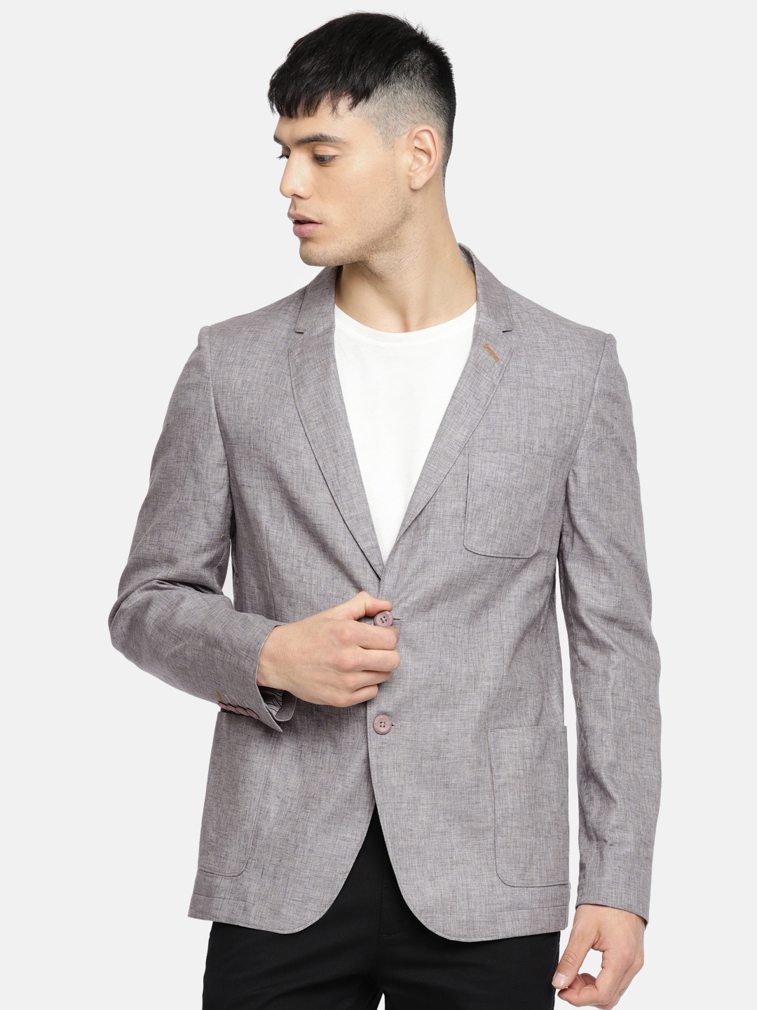 

The Indian Garage Co Men Grey Single Breasted Slim Fit Casual Blazer