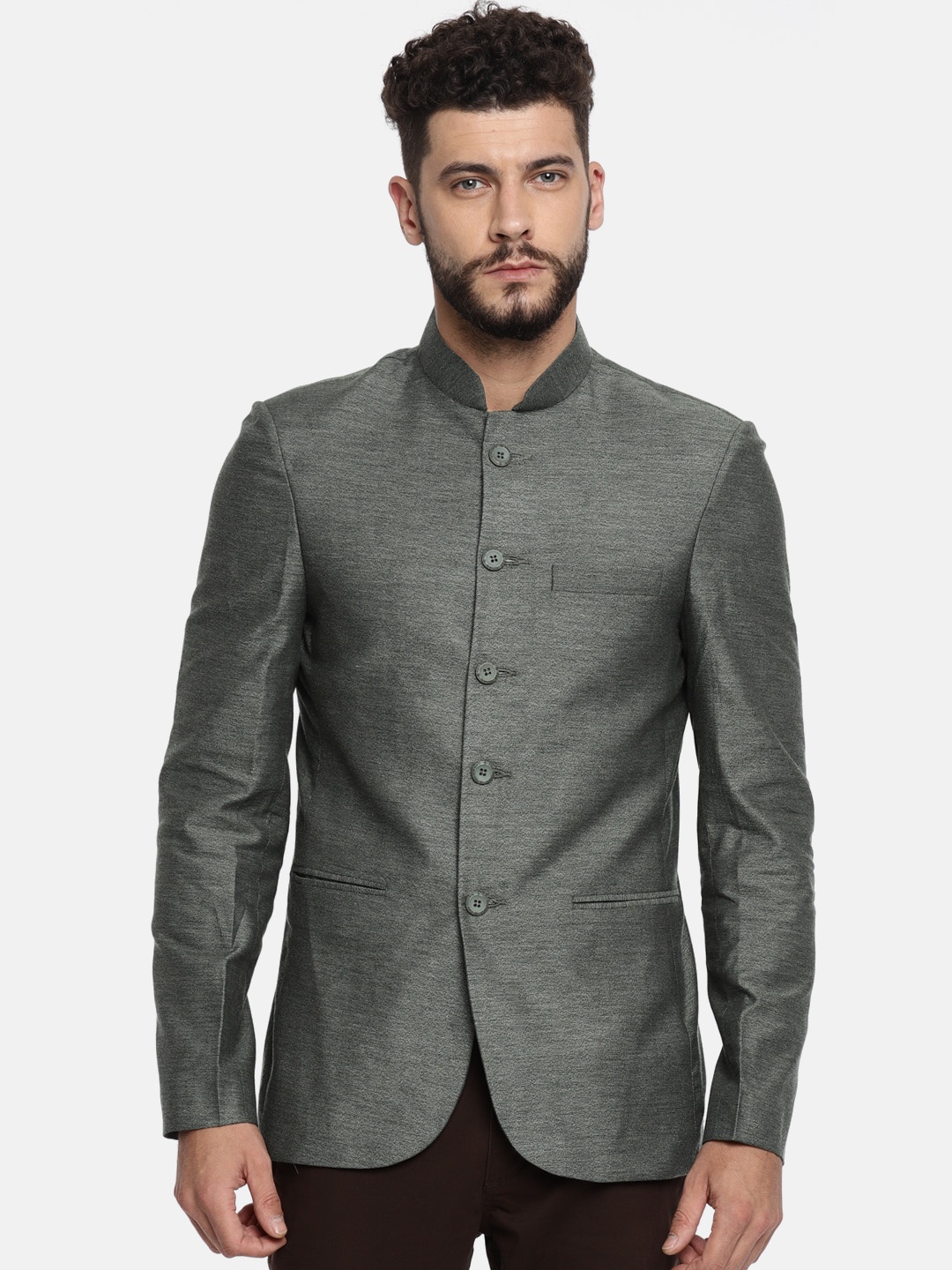 

The Indian Garage Co Green Slim Fit Bandhgala Blazer