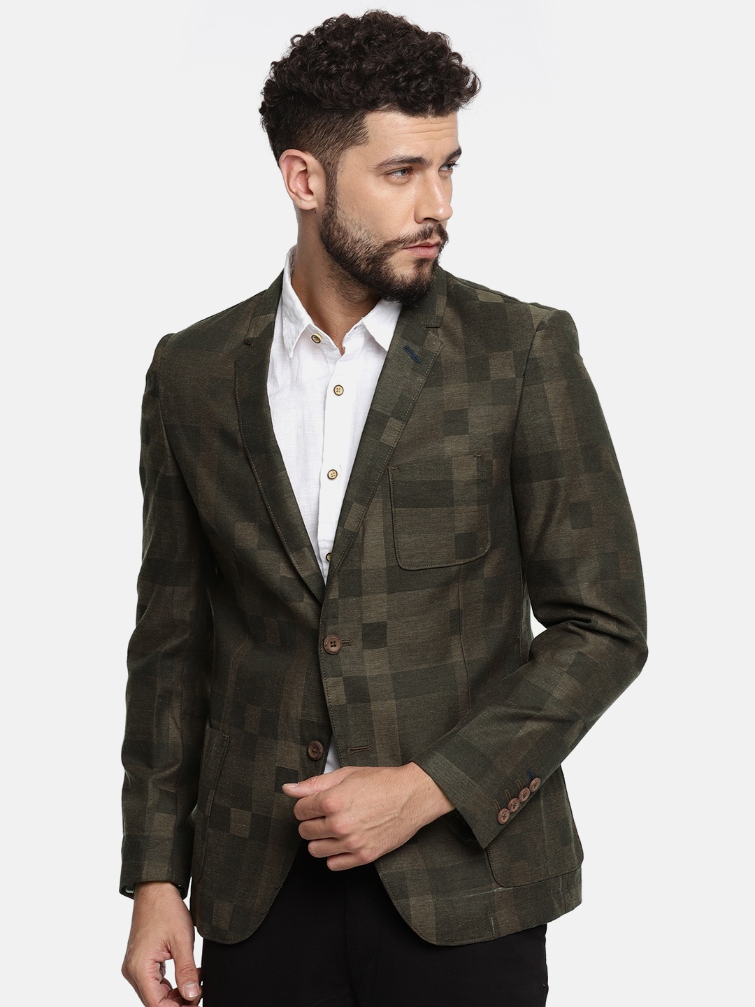 

The Indian Garage Co Men Brown Checked Casual Blazer