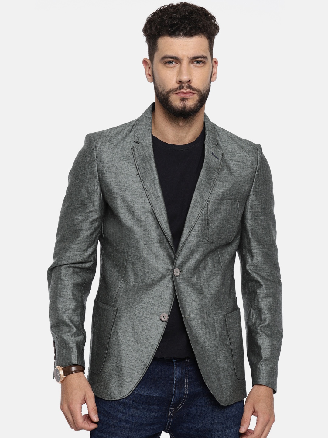 

The Indian Garage Co Grey Single-Breasted Casual Blazer