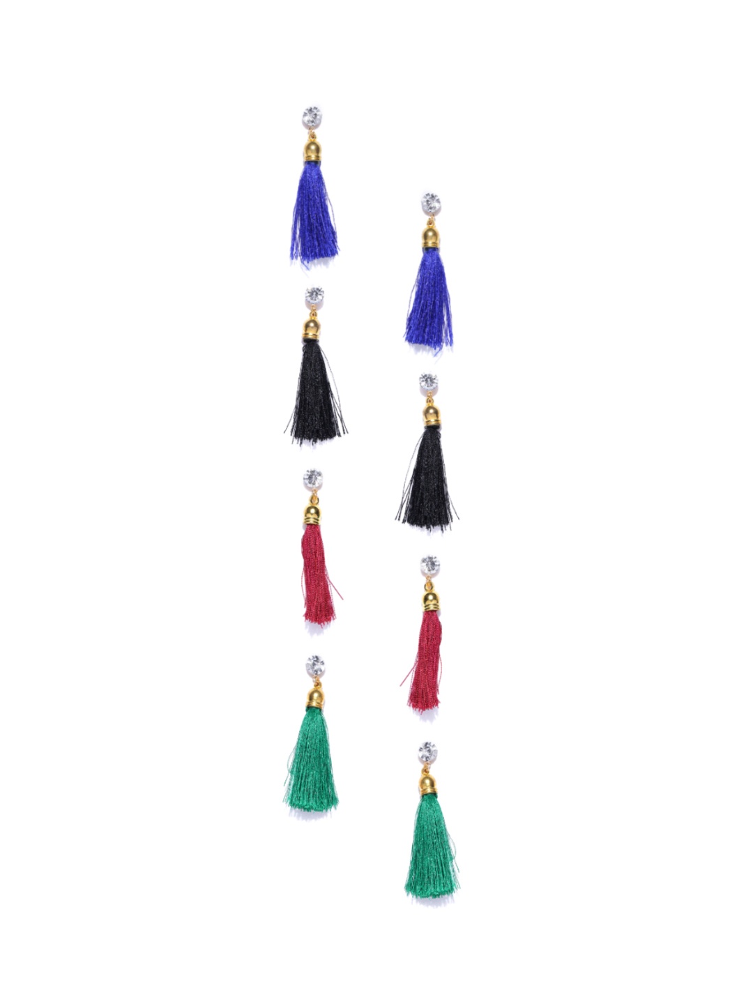 

Zaveri Pearls Set of 4 Gold-Plated Stone-Studded Tasseled Drop Earrings, Multi