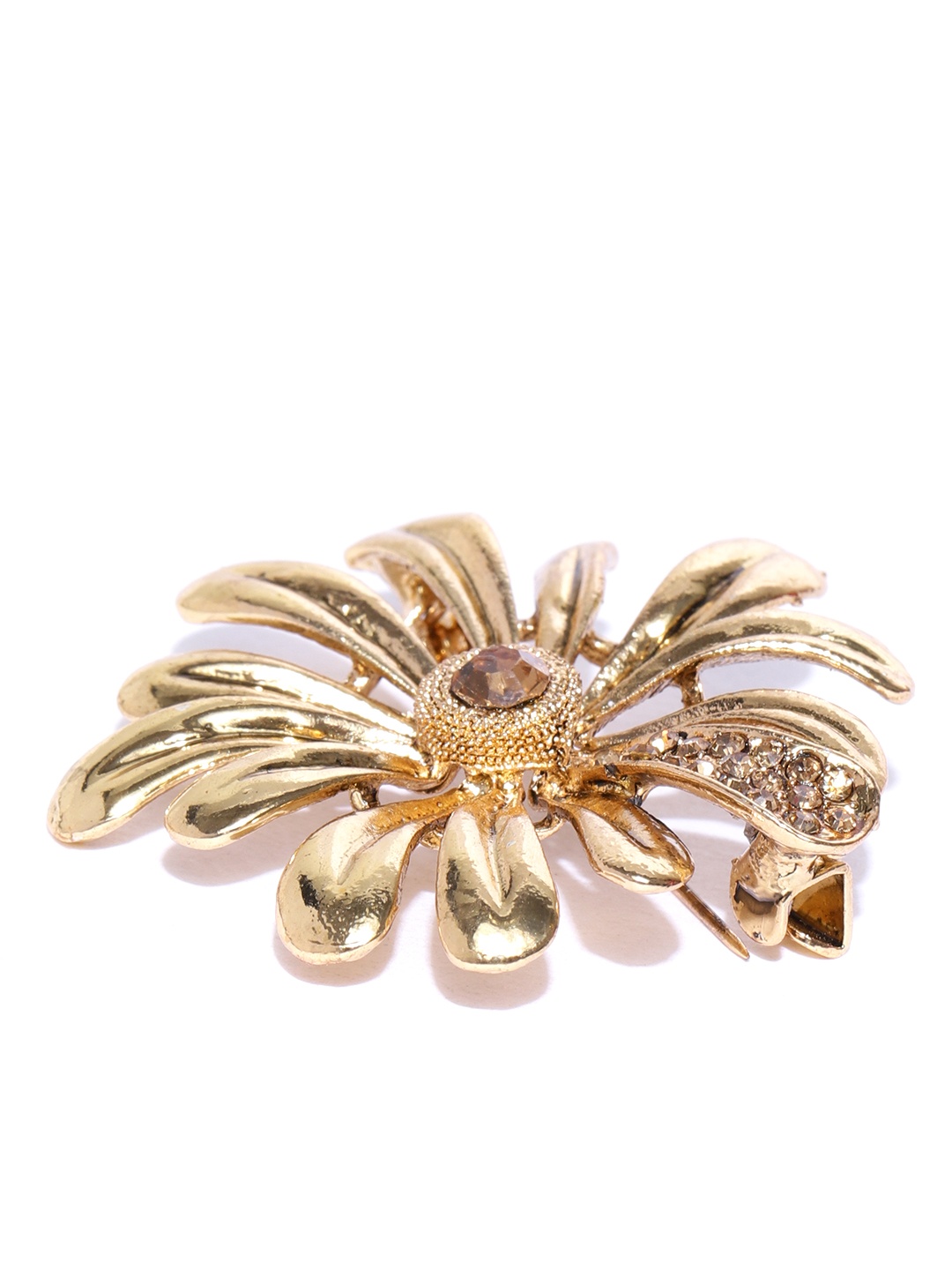 

Zaveri Pearls Gold-Toned Austrian Diamond-Studded Floral Brooch