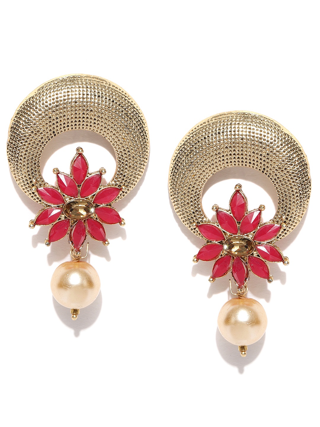 

Zaveri Pearls Red & Cream-Coloured Gold-Plated Crescent Shaped Drop Earrings