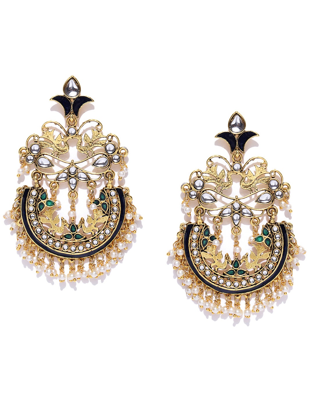 

Zaveri Pearls Navy & Off-White Gold-Plated Classic Chandbalis