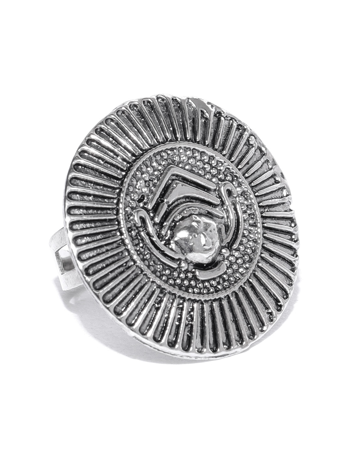 

Zaveri Pearls Women Oxidised Silver-Plated Textured Adjustable Ring