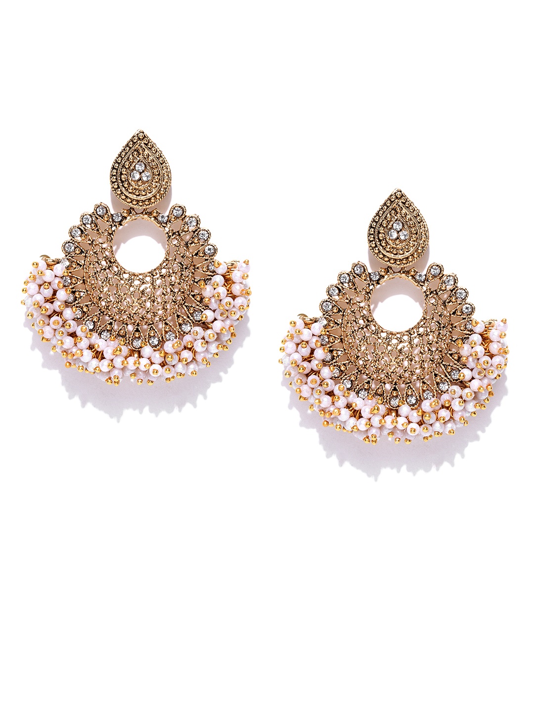 

Zaveri Pearls Off-White Antique Gold-Plated Crescent Shaped Chandbalis
