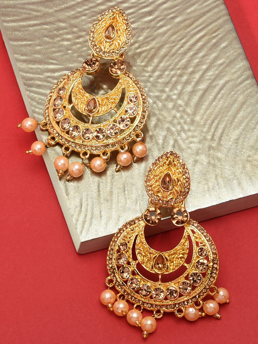 

Zaveri Pearls Cream-Coloured Gold-Plated Crescent Shaped Chandbalis