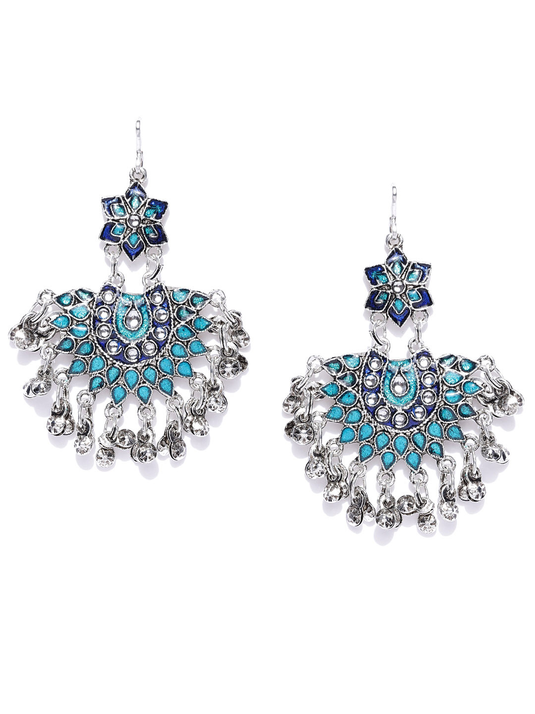 

Zaveri Pearls Blue Oxidised Silver-Plated Classic Drop Earrings