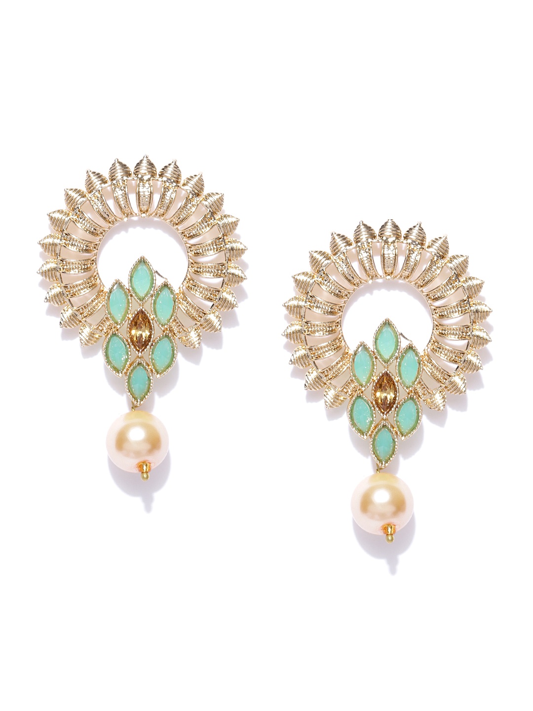 

Zaveri Pearls Green & Cream-Coloured Gold-Plated Circular Drop Earrings