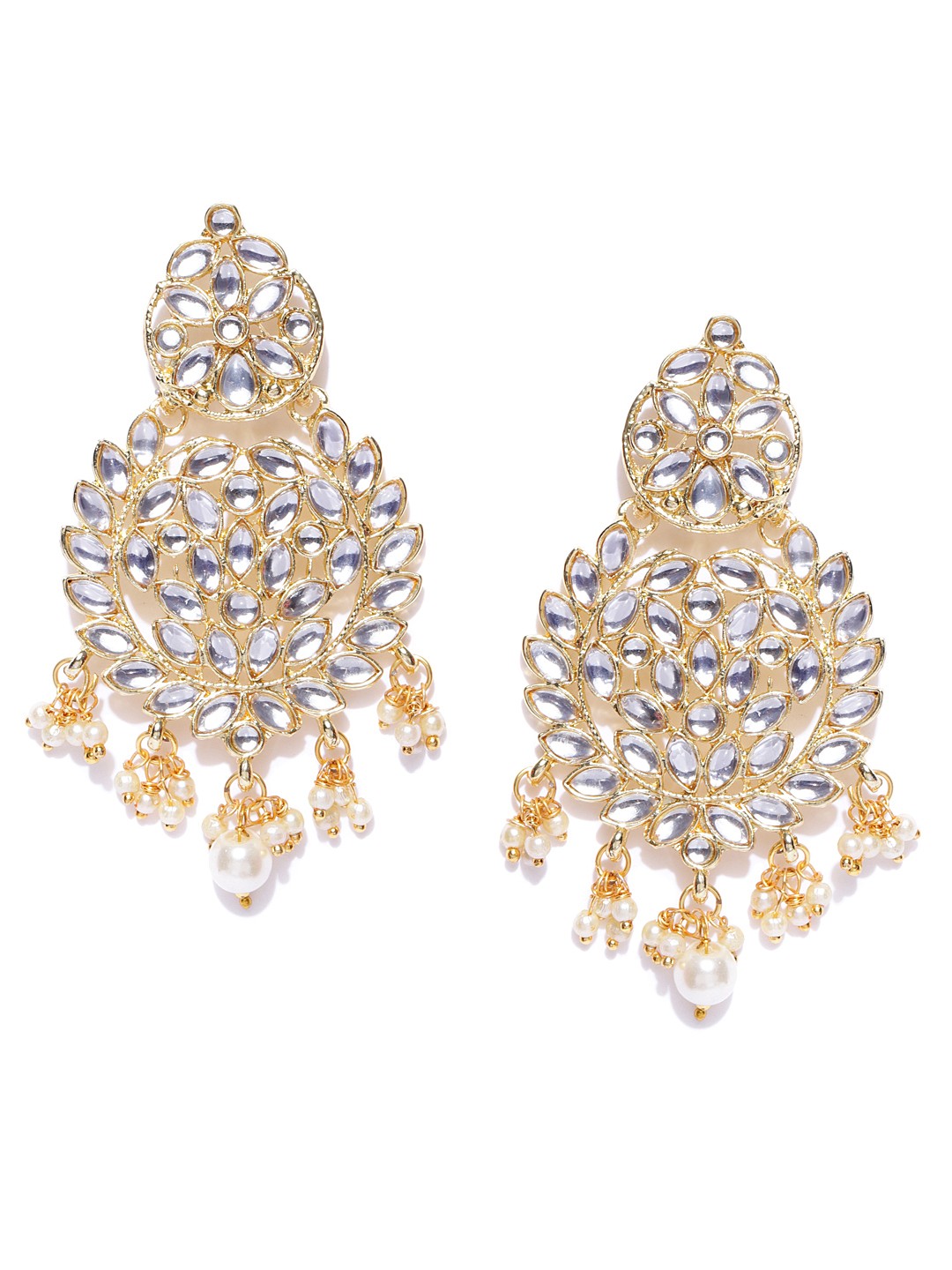 

Zaveri Pearls Off-White Gold-Plated Kundan-Studded Classic Drop Earrings